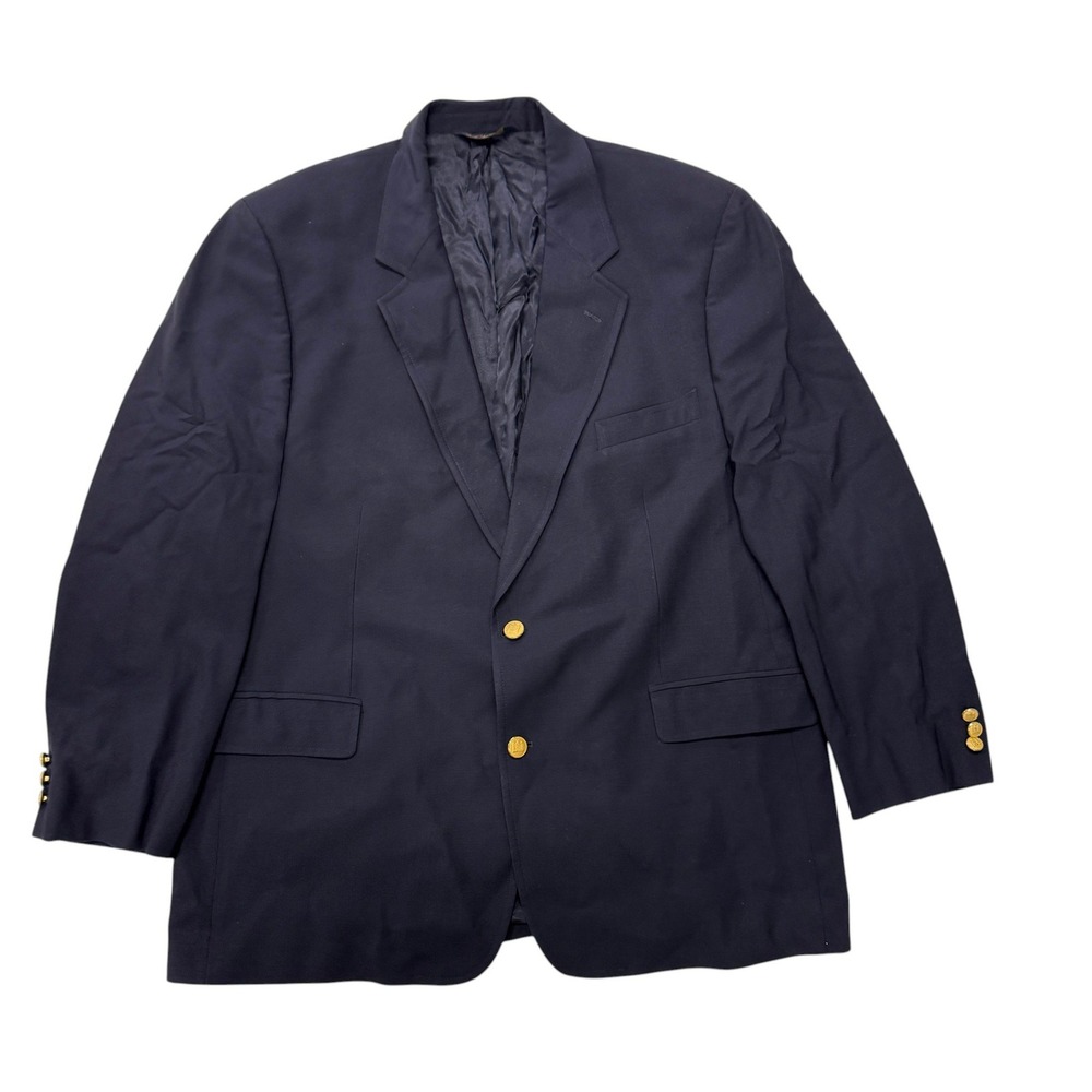 Brooks Brothers Brooksease Mens 46R Navy Blue Wool Gold Button Blazer Jacket